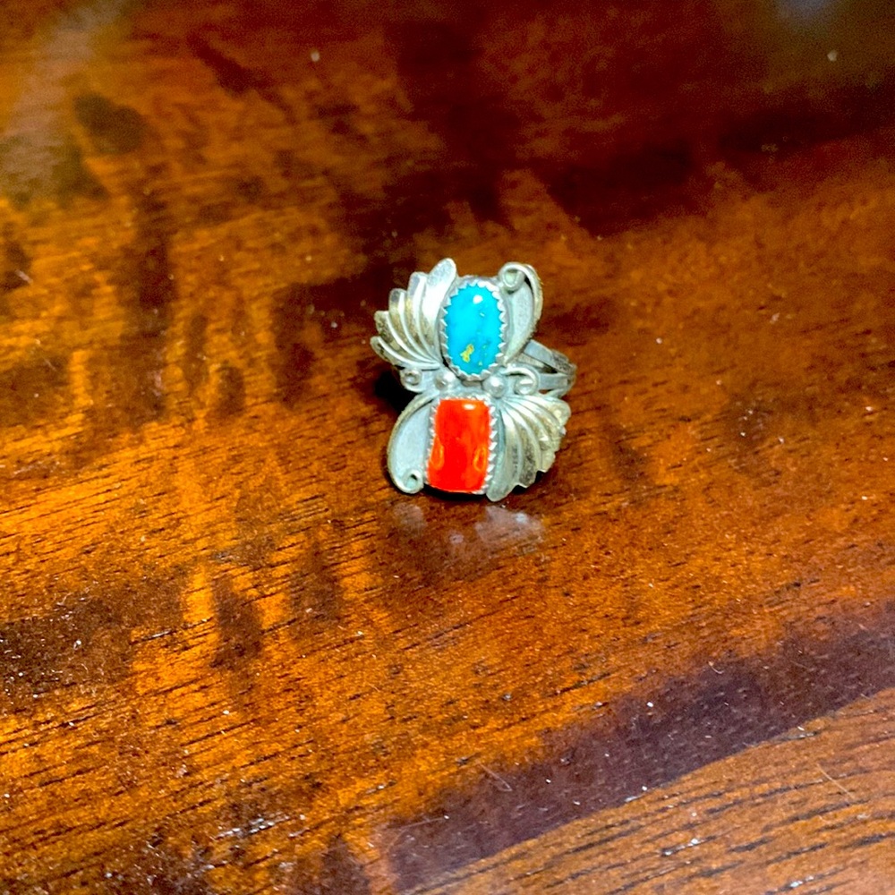 Vintage Turquoise & red Coral ring bought in AZ